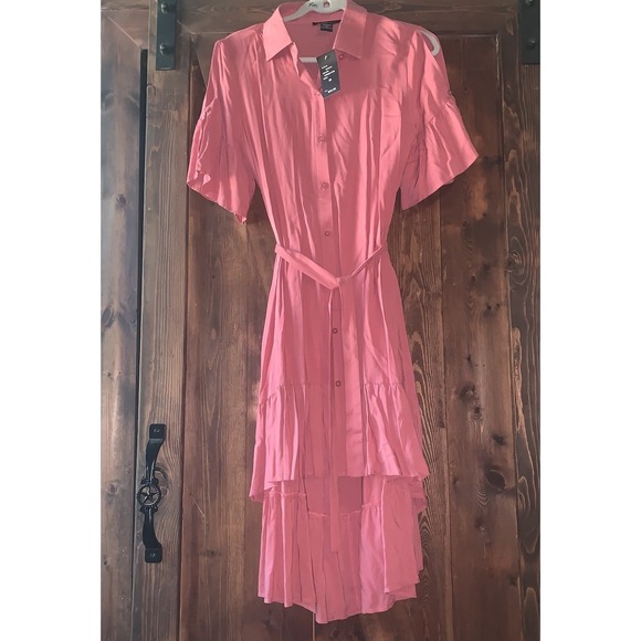 NWT Robert Louis Maxi Dress High Low Hem M Baroque Rose Cold Shoulder Tie Belt - Picture 1 of 9